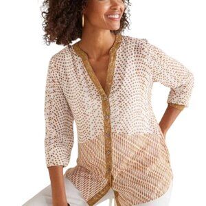 Soft Surroundings Eliza Gold White Dot Print Blouse White Tank Set